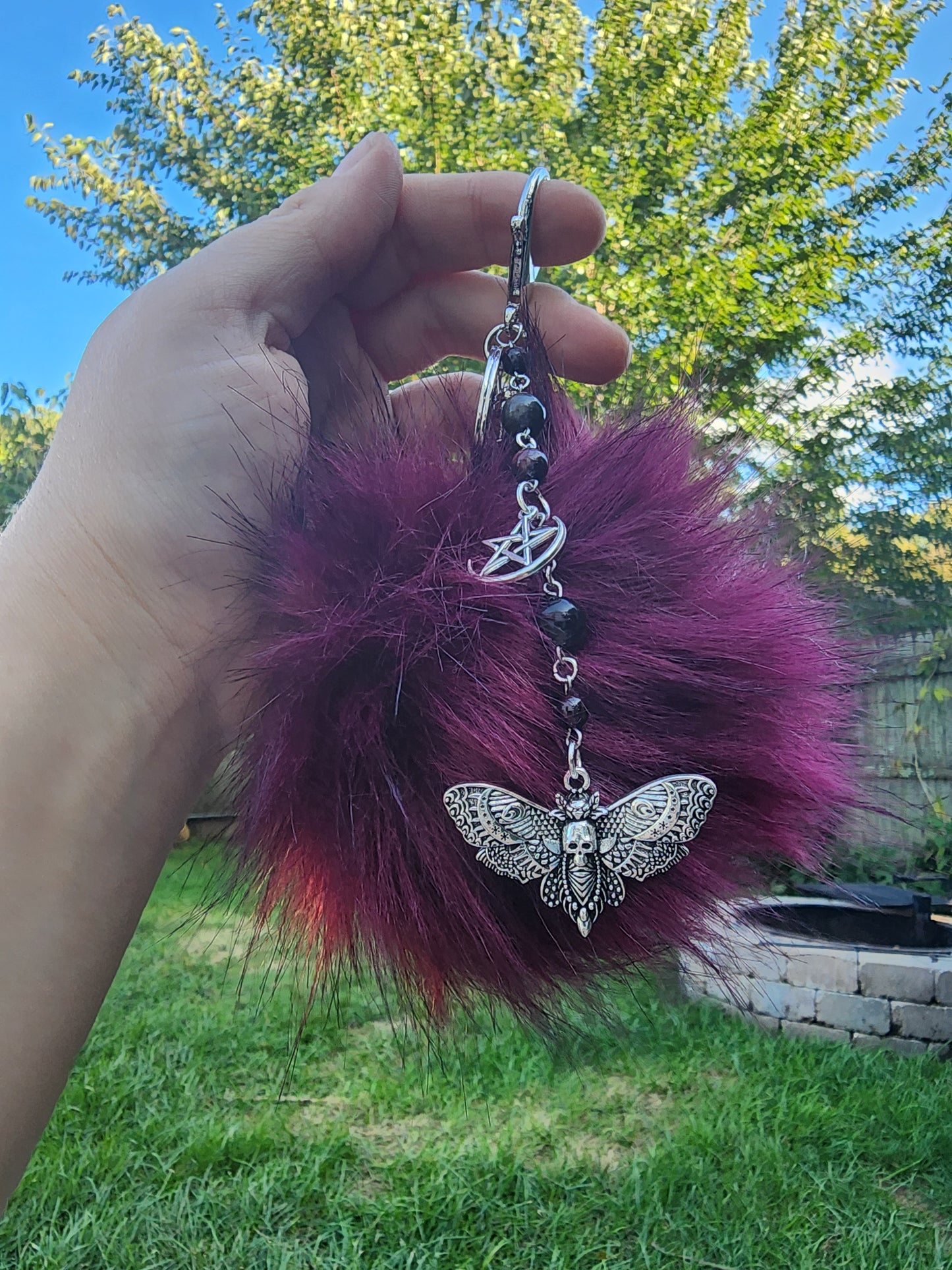 Faux Fur Deathhead Moth Keychain