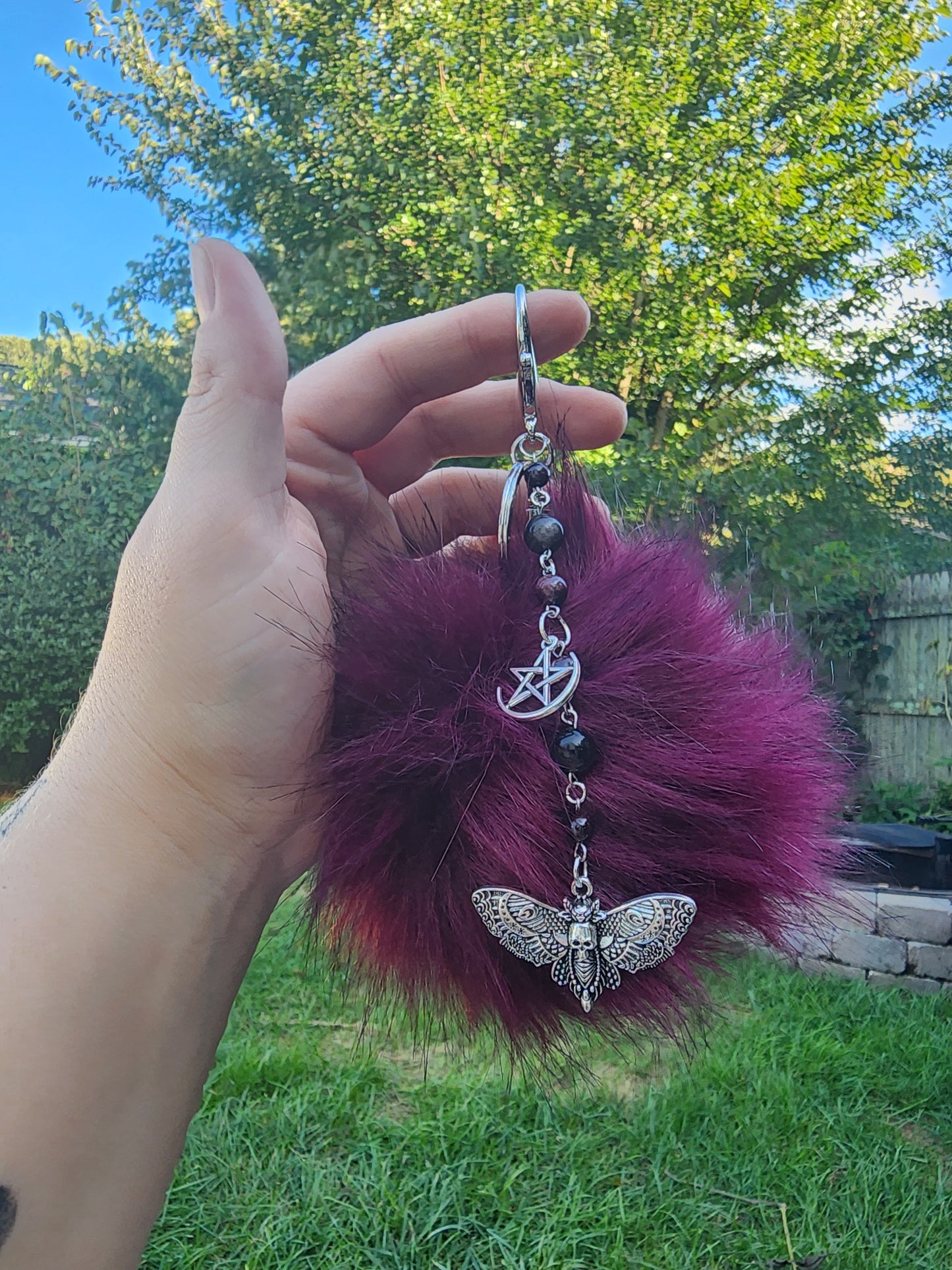 Faux Fur Deathhead Moth Keychain