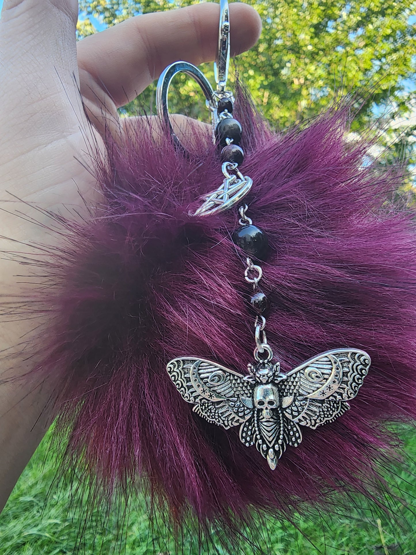 Faux Fur Deathhead Moth Keychain