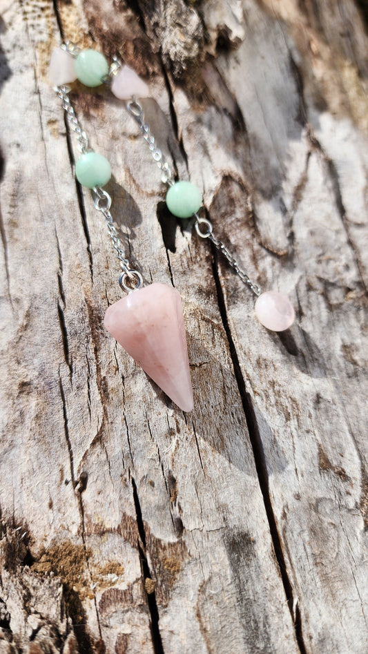 Rose Quartz and Green Aventurine Pendulum
