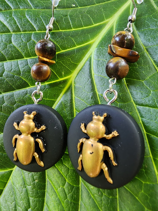 Golden Beetle Earrings