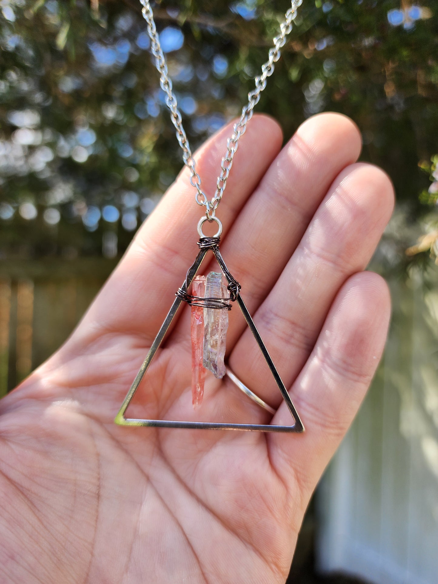 Triangle Aura Quartz Necklace