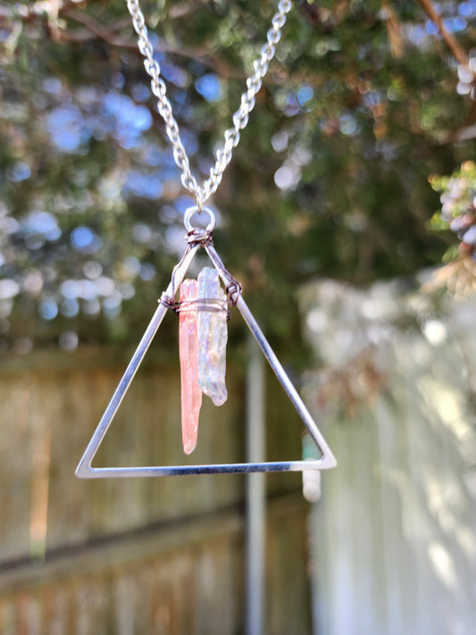 Triangle Aura Quartz Necklace