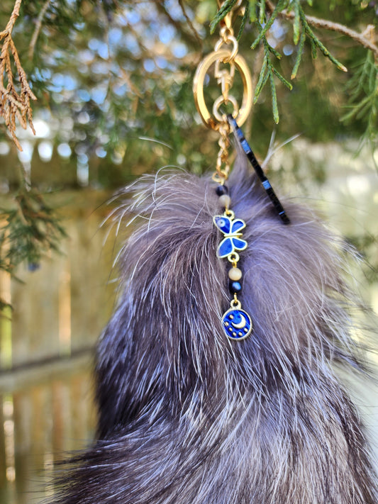 Black Fox Tail and Snake Keychain