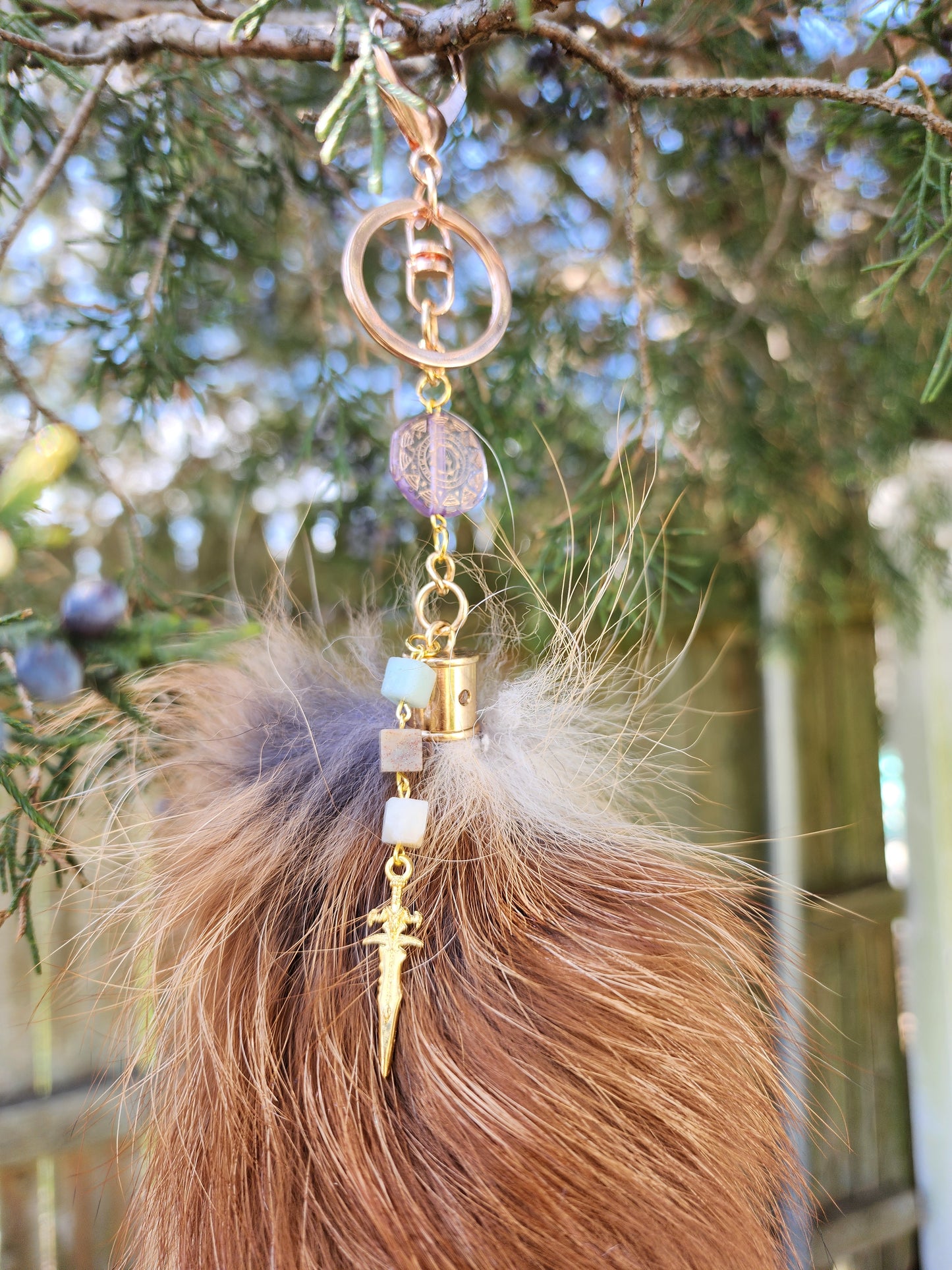 Red Fox Tail and Dagger Keychain