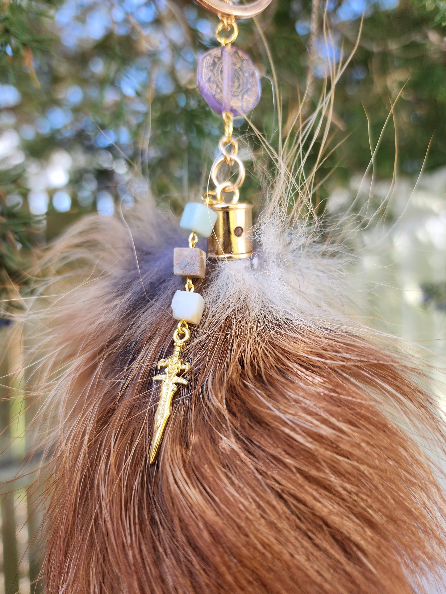 Red Fox Tail and Dagger Keychain