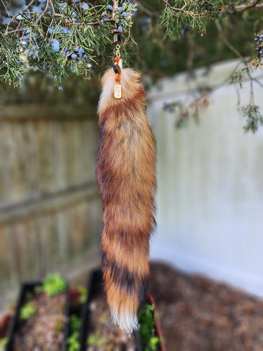Red Fox Tail and Mushroom Keychain