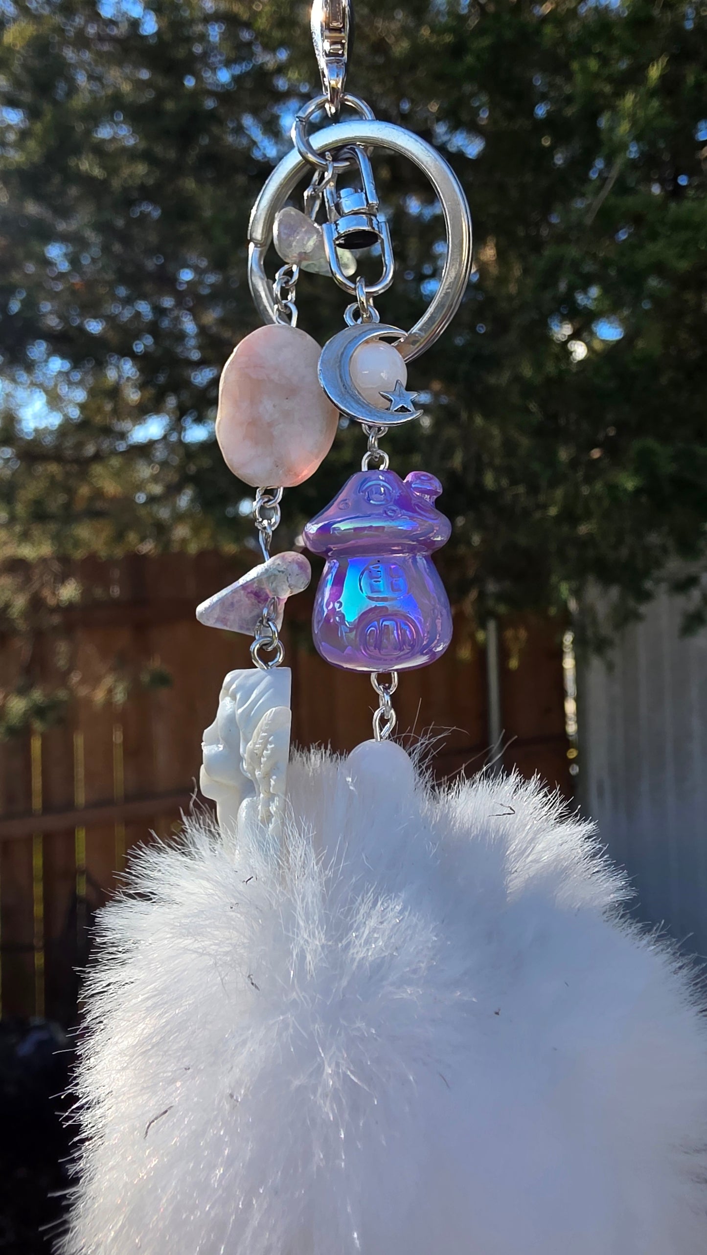 White Puff and Cherub Keychain