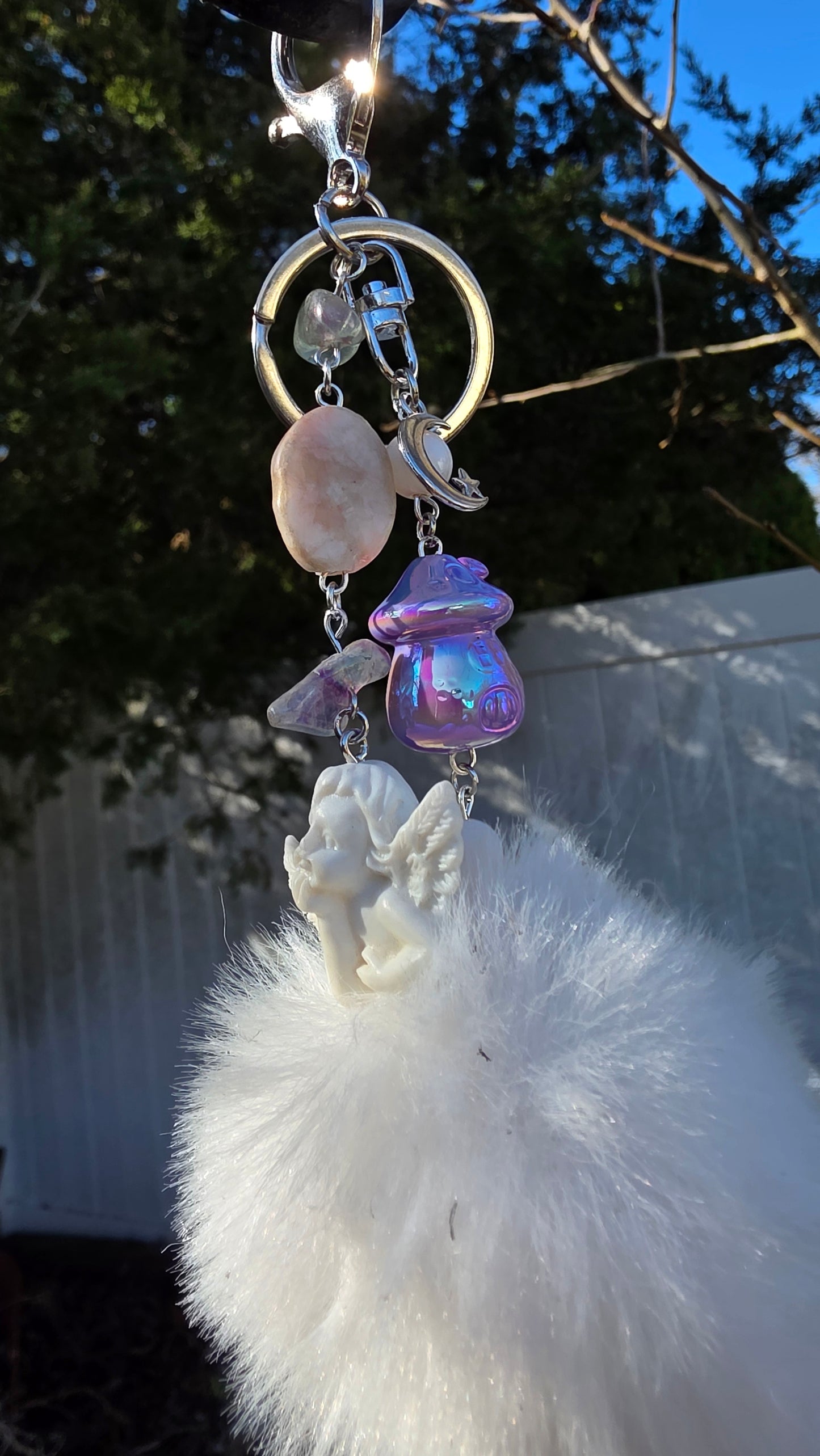 White Puff and Cherub Keychain