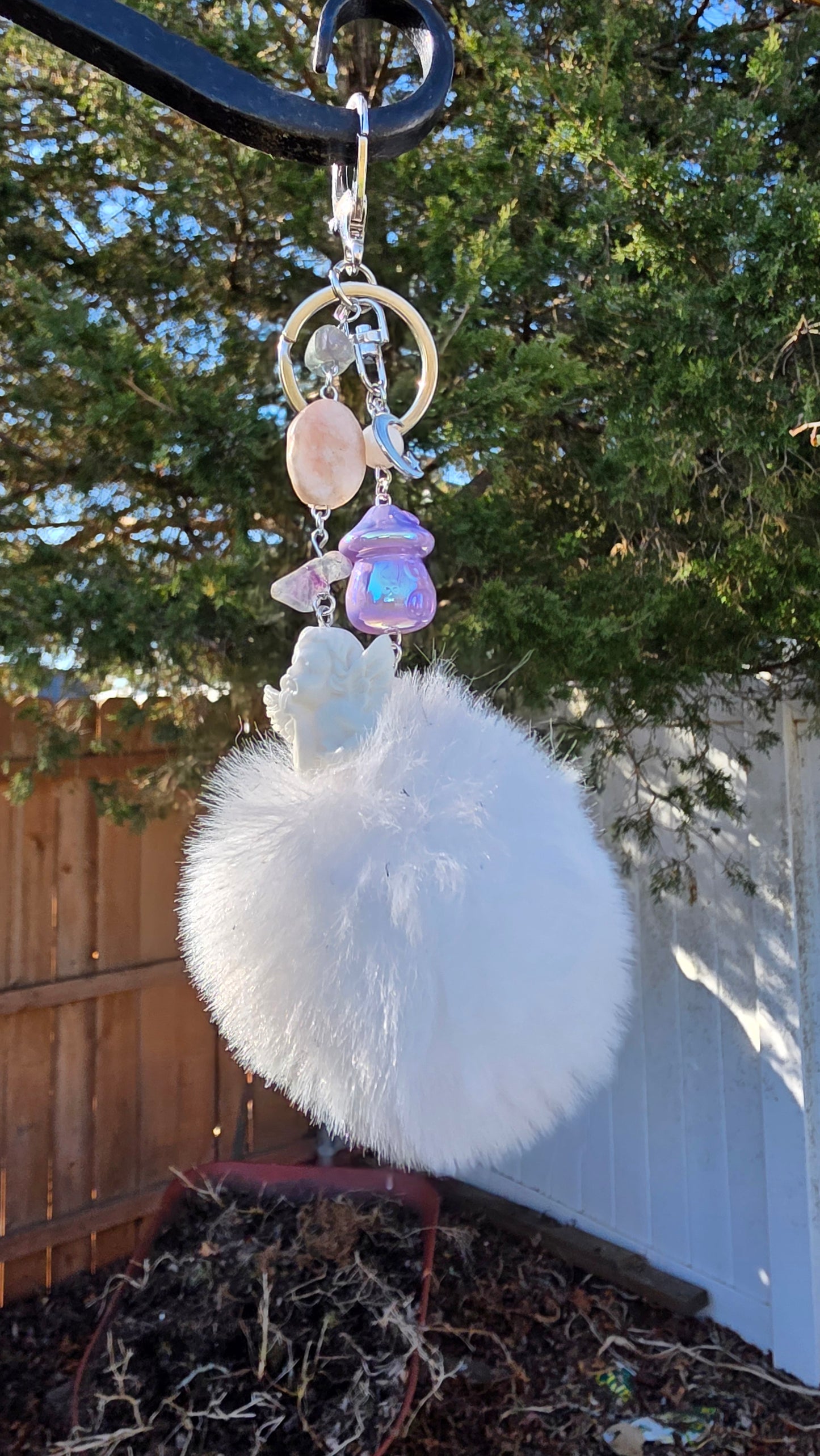 White Puff and Cherub Keychain